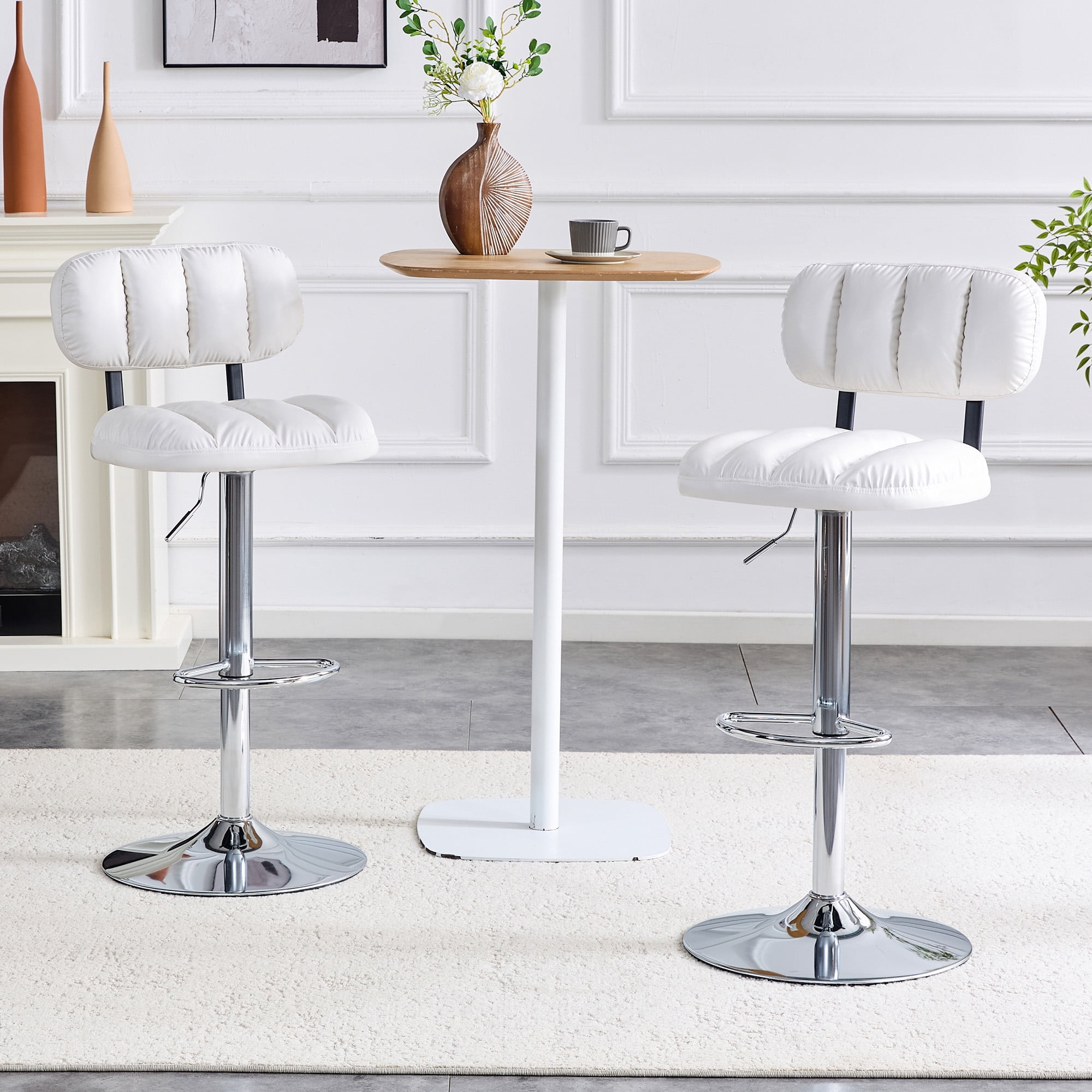 Alvantor Adjustable Bar Stools Set of 2 Leather Swivel Bar Stools Counter Height Bar Chairs for Kitchen Island White
