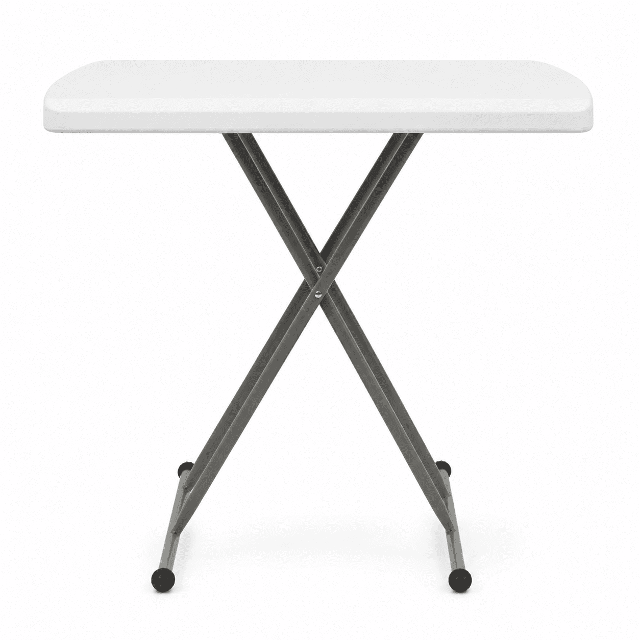 Alvantor Adjustable Folding Table, 30 x 20 in Small HDPE Portable Personal Table with Steel Legs, White Gray, Indoor Outdoor Use