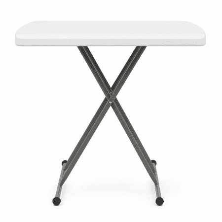 Alvantor Adjustable Folding Table, 30 x 20 in Small HDPE Portable Personal Table with Steel Legs, White Gray, Indoor Outdoor Use