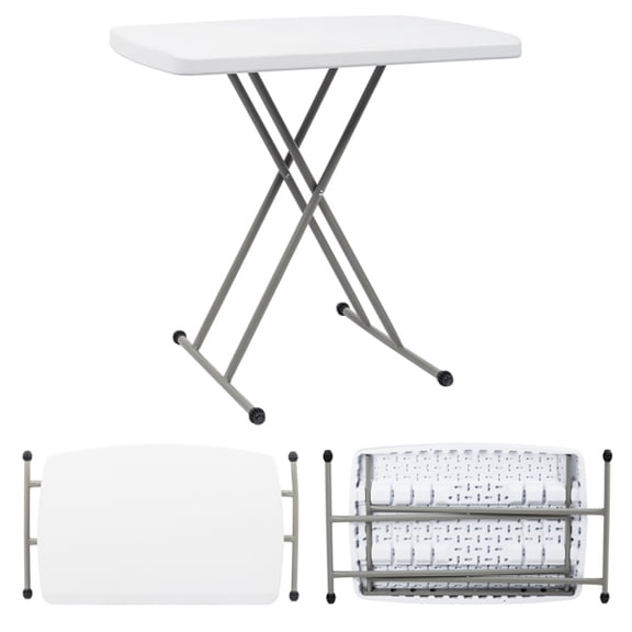 Alvantor Adjustable Folding Table, 30 x 20 in Small HDPE Portable Personal Table with Steel Legs, White Gray, Indoor Outdoor Use