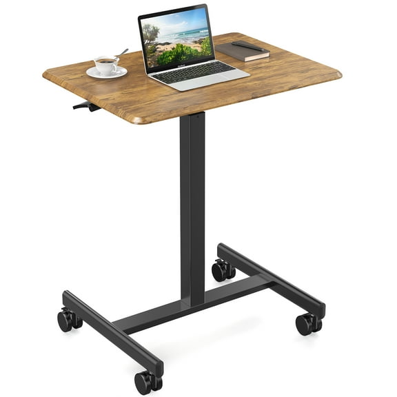 Alvantor Adjustable Height Rolling Laptop Desk Cart with Wheels, Mobile Standing Desk for Home Office, White/Brown/Black