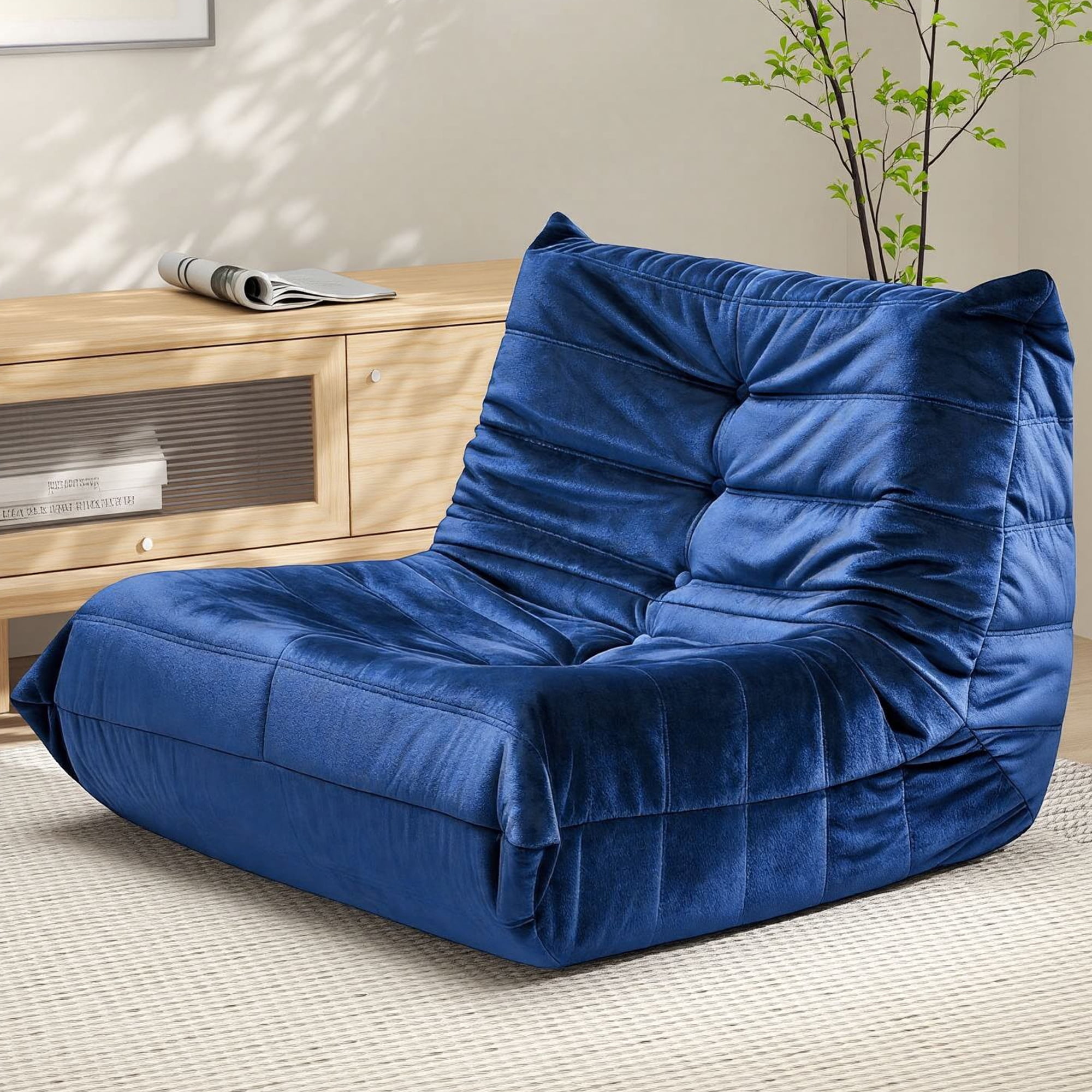 Alvantor Armless Bean Bag Chair, Dutch Velvet Lazy Sofa with Memory Foam, No Assembly Lounge Seat for Living Room Bedroom Dorm