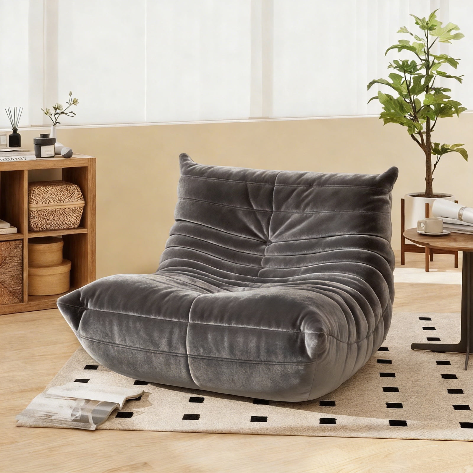 Alvantor Armless Bean Bag Chair, Dutch Velvet Lazy Sofa with Memory Foam, No Assembly Lounge Seat for Living Room Bedroom Dorm