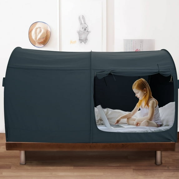 Alvantor Bed Tent Bed Canopy Twin Size Tents for Girls boys Portable Tent Indoor Sleeping Tents 92% Blackout Bed Shelter Charcoal