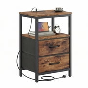 Alvantor Bedside Table Charging Station Nightstand with Fabric Drawers, End Side Table for Bedroom Living Room