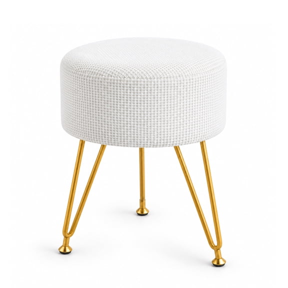 Alvantor Beige Round Vanity Stool with Padded Seat and Gold Metal Legs