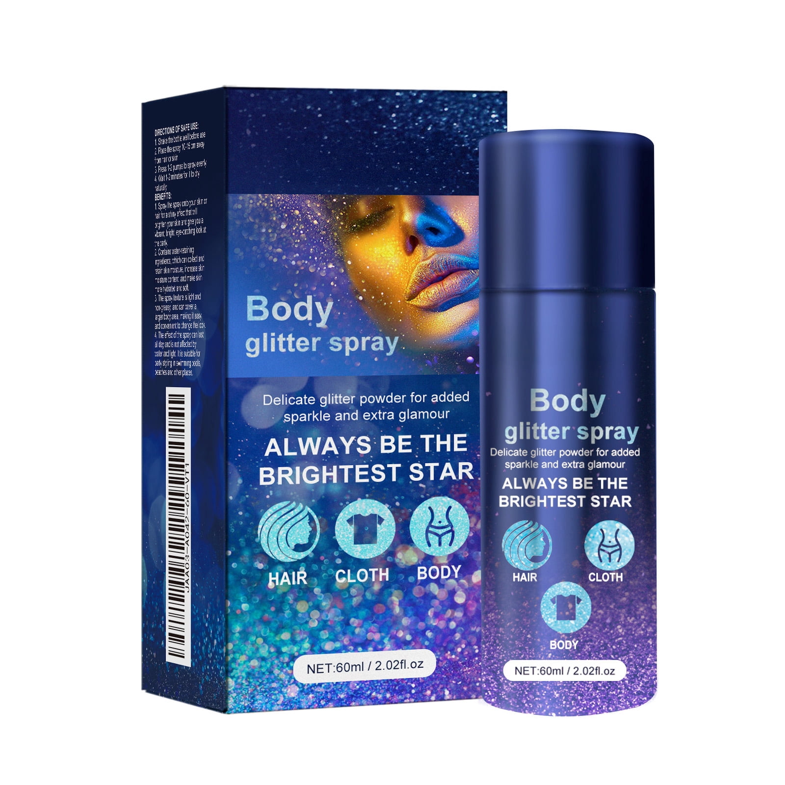 Alvantor Body Glitter Spray, Highlighter Shimmer Spray for Skin Hair Party Festival Rave Makeup, 2.02fl.oz