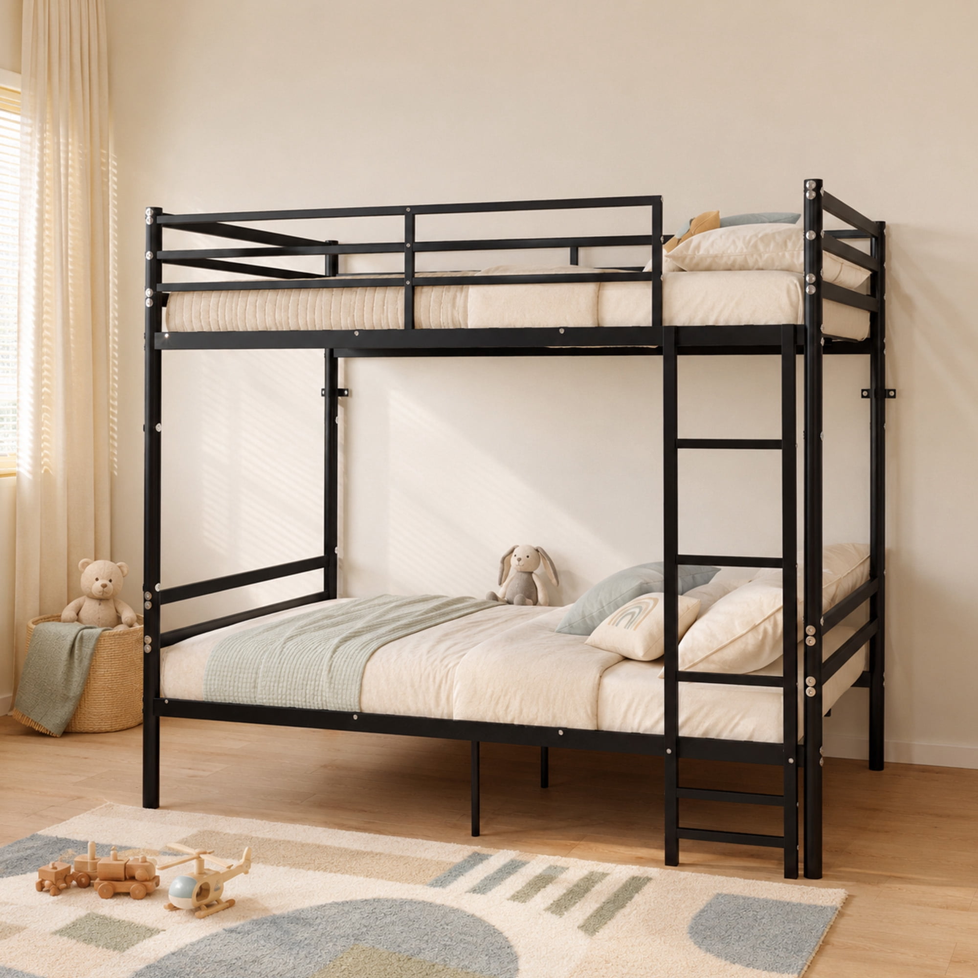 Alvantor Bunk Bed Twin over Twin, Metal Bunk Bed for Kids with Ladder and 14" Guardrail Black