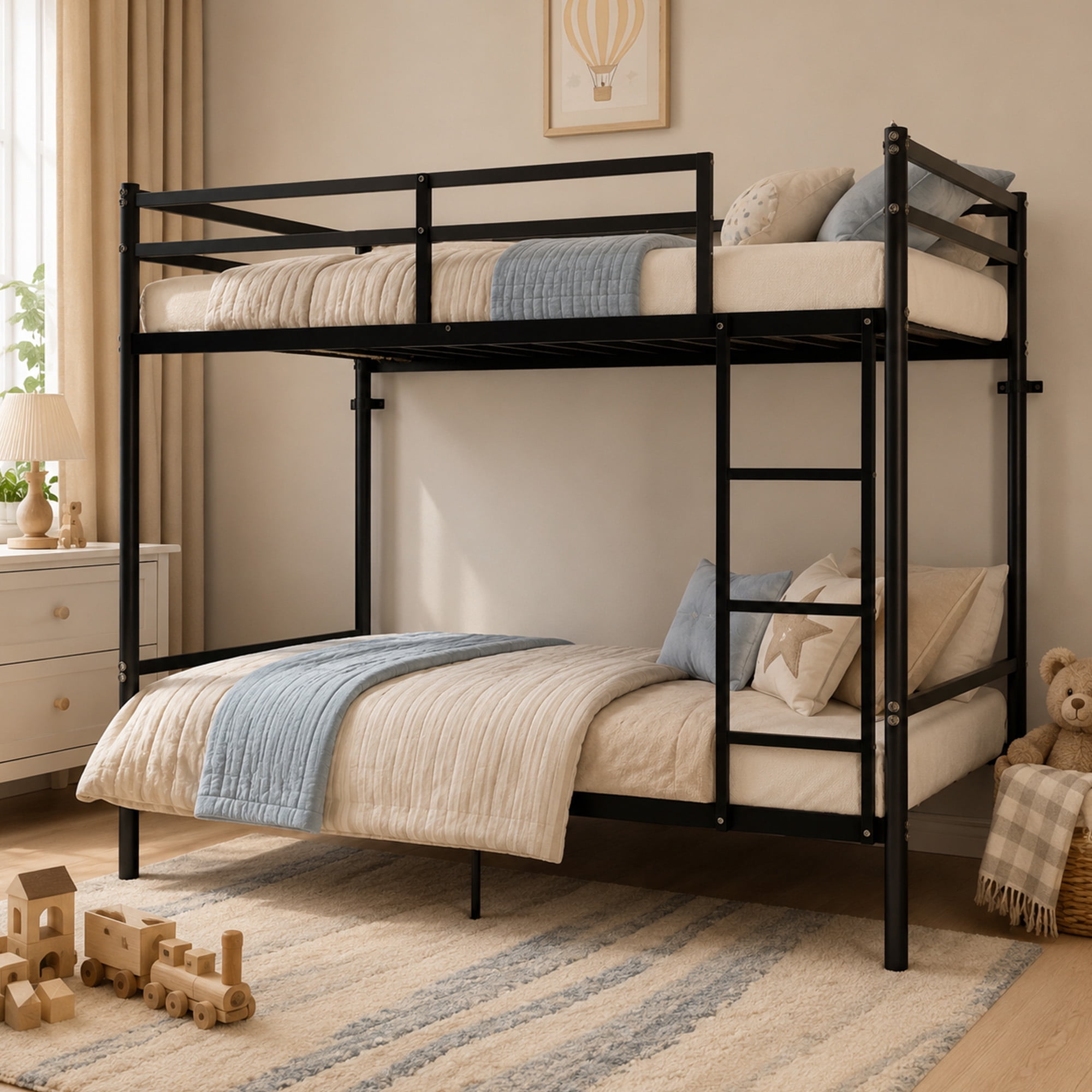 Alvantor Bunk Bed Twin over Twin, Metal Bunk Bed for Kids with Ladder and Anti-tip Bracket Black