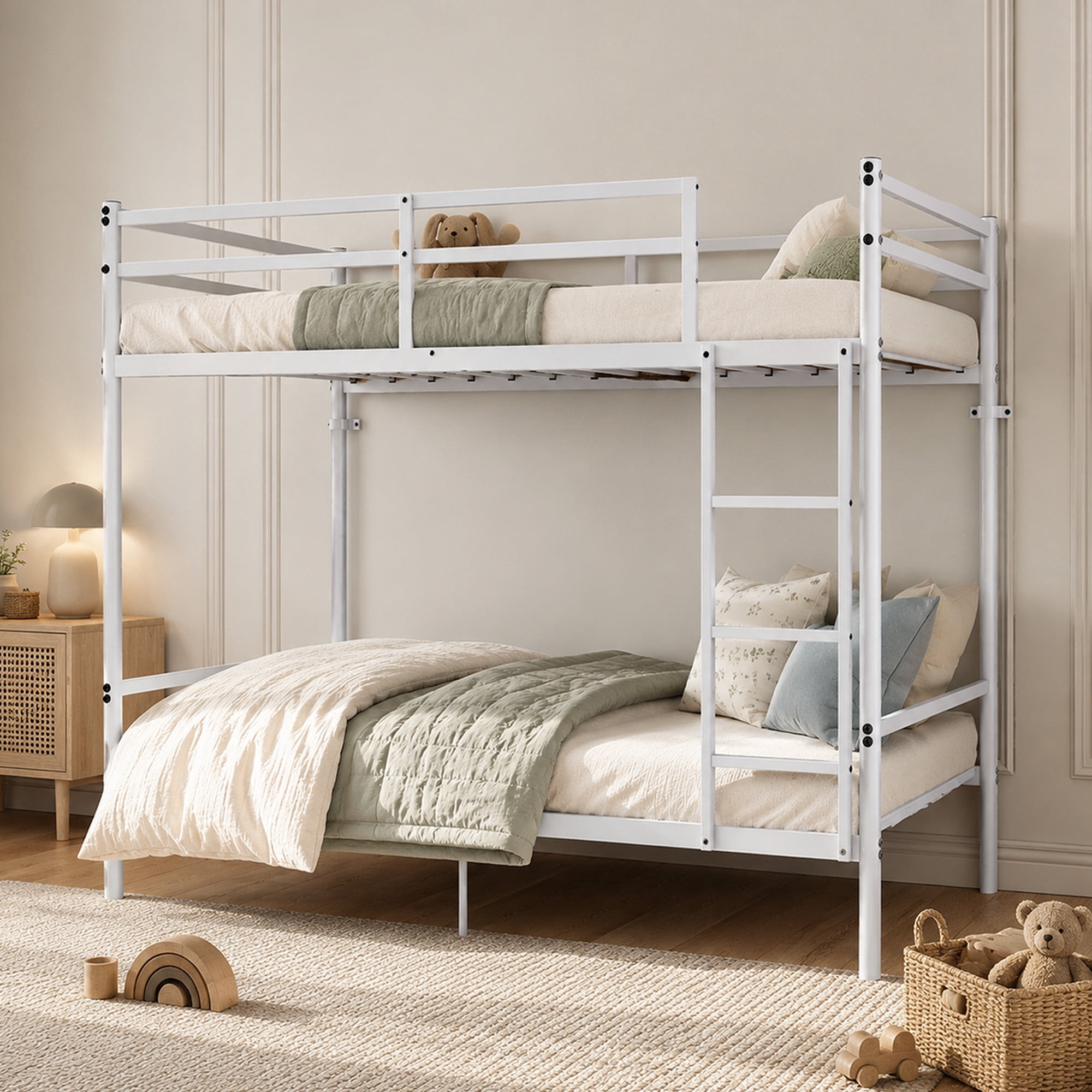 Alvantor Bunk Bed Twin over Twin, Metal Bunk Bed for Kids with Ladder and Anti-tip Bracket White