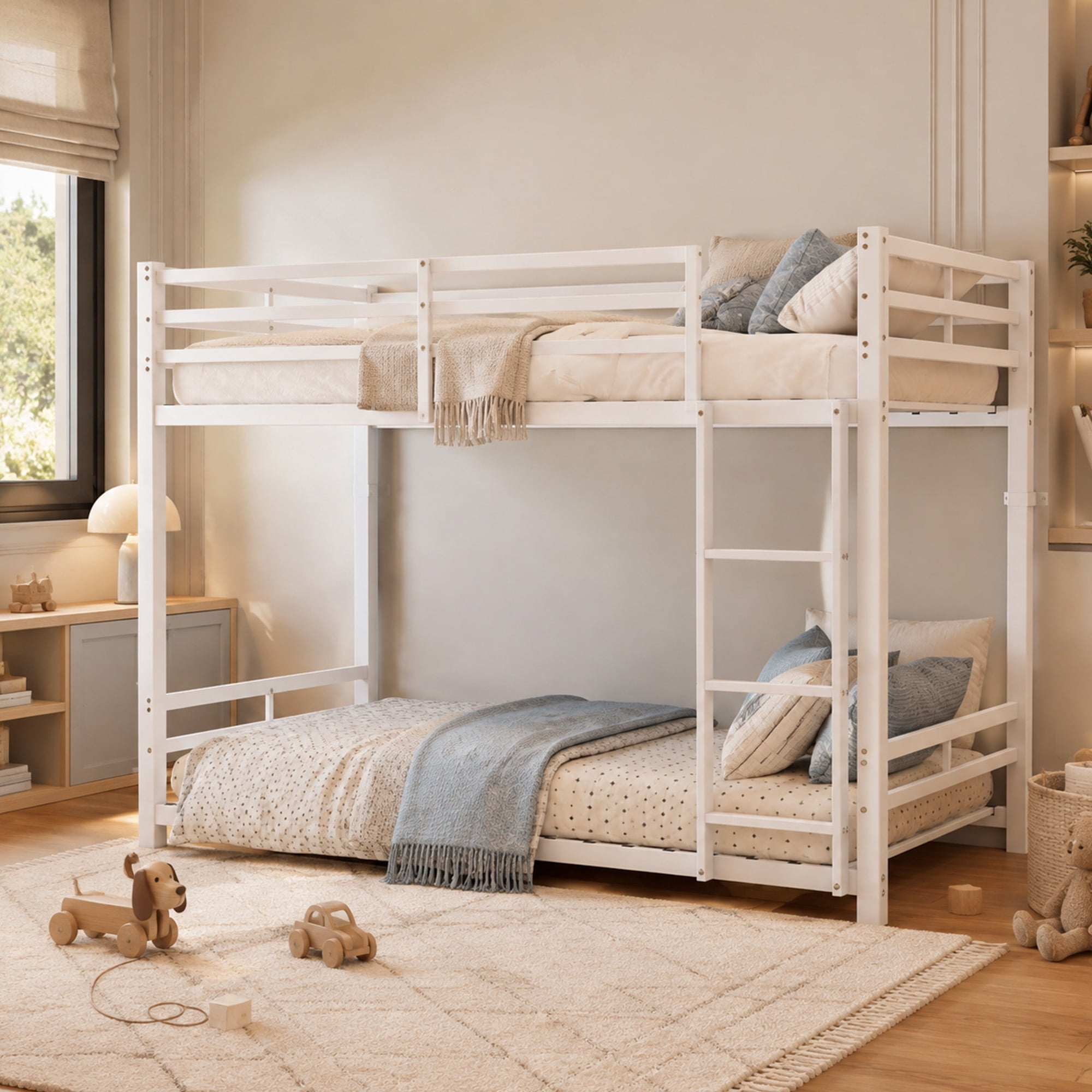 Alvantor Bunk Bed Twin over Twin, Metal Low Bunk Bed for Kids with Ladder and Anti-tip Bracket White