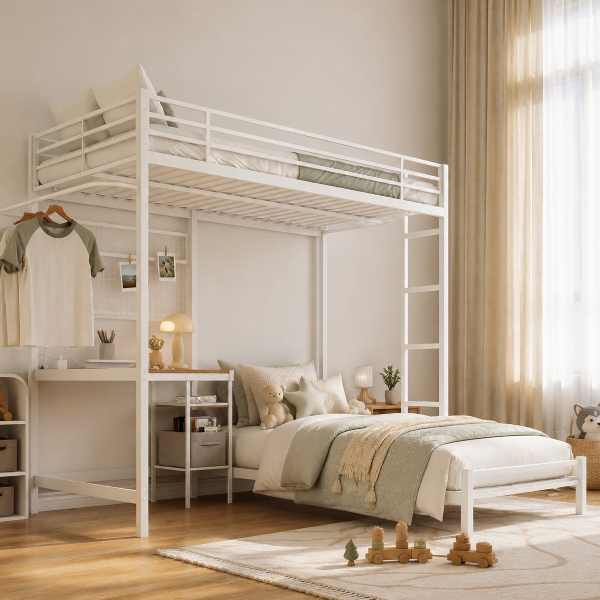 Alvantor Bunk Bed Twin over Twin for Kids, Metal Bunk Bed with Desk White
