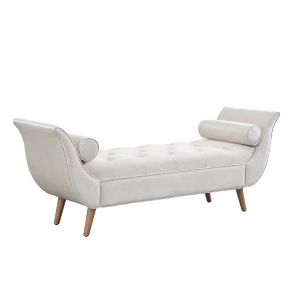 Alvantor Button Tufted End of Bed Benches Velvet Upholstered Bench with Pillows for Bedroom,Living Room, Entryway Beige