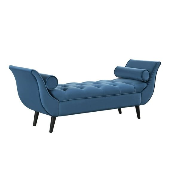 Alvantor Button Tufted End of Bed Benches Velvet Upholstered Bench with Pillows for Bedroom,Living Room, Entryway Blue