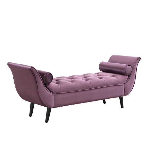 Alvantor Button Tufted End of Bed Benches Velvet Upholstered Bench with Pillows for Bedroom,Living Room, Entryway Purple