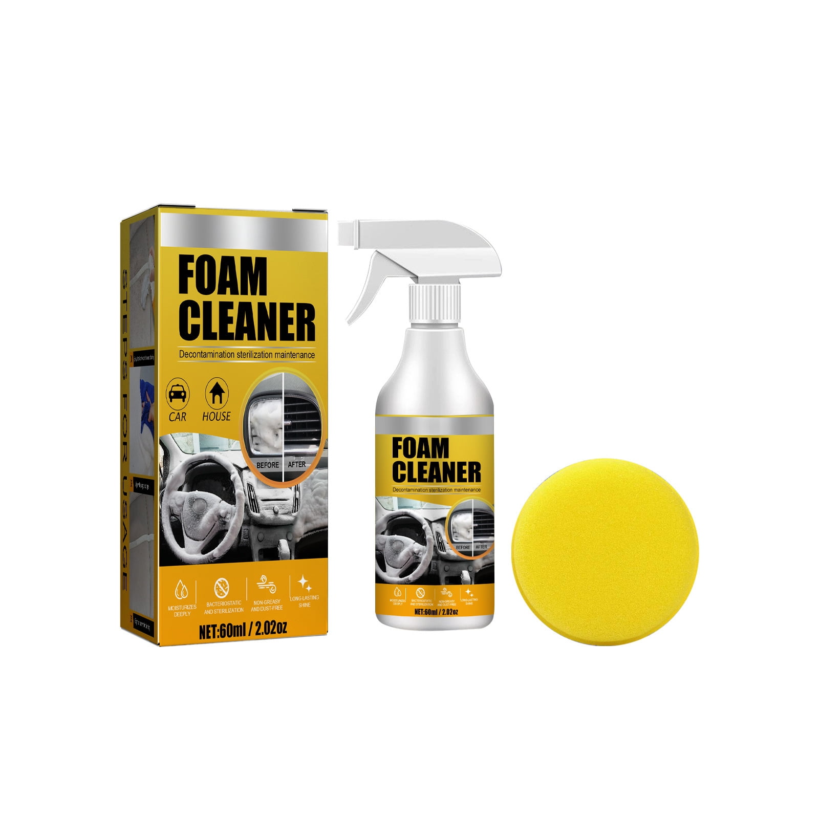 Alvantor Car Interior Foam Cleaner, Wash-Free Fresh Scent, Safe for Leather & Plastic, 2.02oz