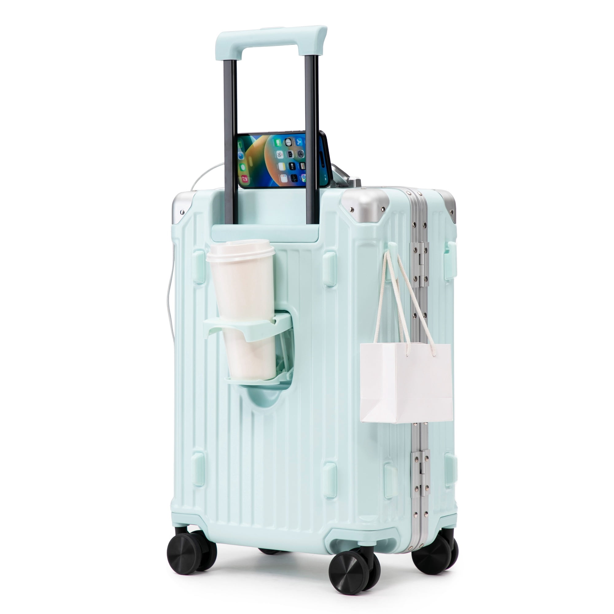 Alvantor Carry On Luggage 20" Hardside Luggage with Cup holder, Charging Port, Hook Blue