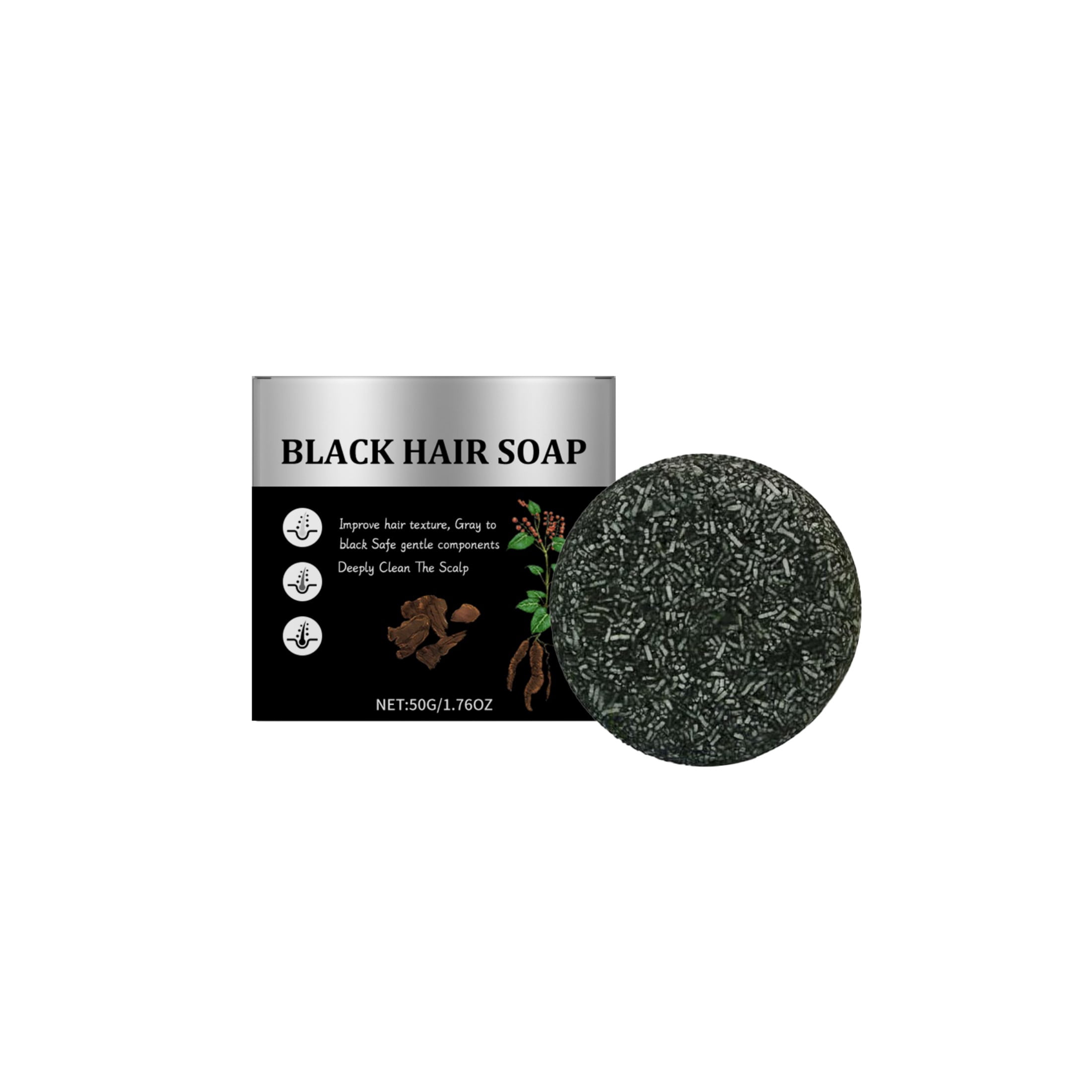 Alvantor Charcoal Soap for Men, Shampoo Bar for Gray Hair, 1.76oz