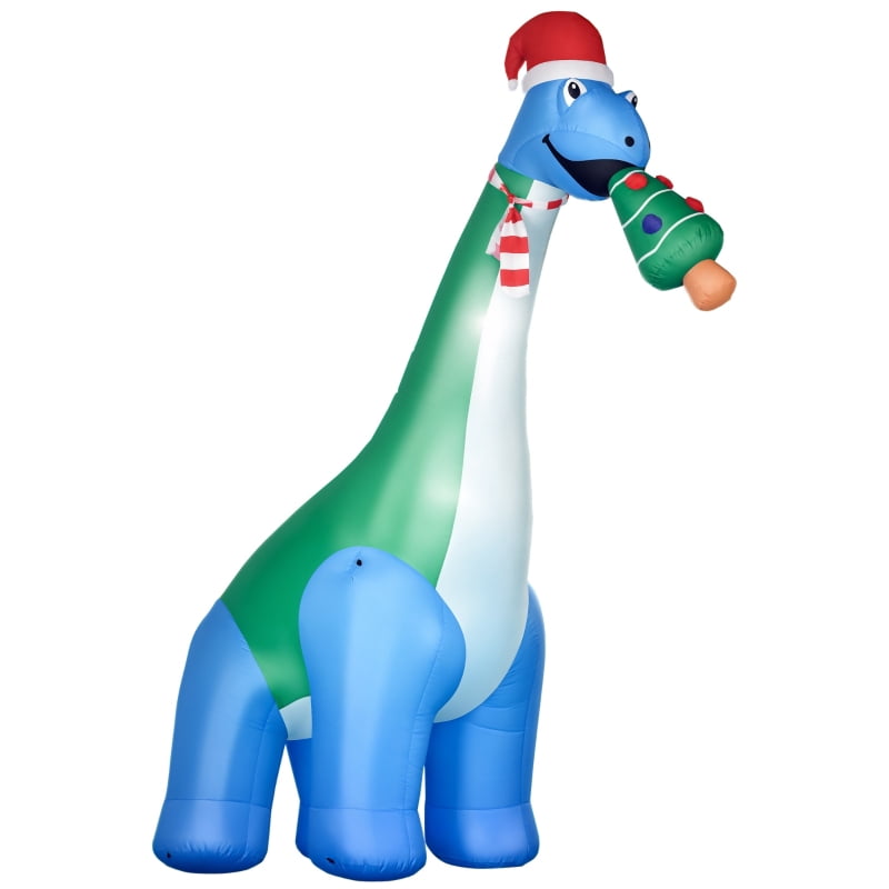 Alvantor Christmas Inflatable Dinosaur with Tree in Mouth, Blow-Up LED Yard Decoration 133.75"x39.25"x122" Blue