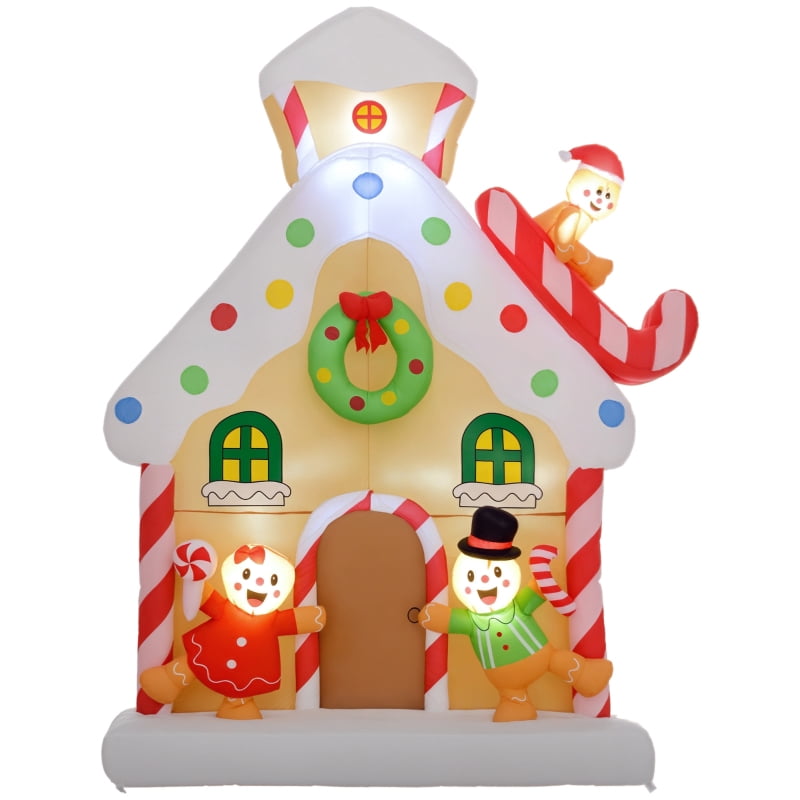 Alvantor Christmas Inflatables Giant Gingerbread House, Blow-Up Yard Decoration with LED Lights 66.9"x25.6"x86.6" Yellow