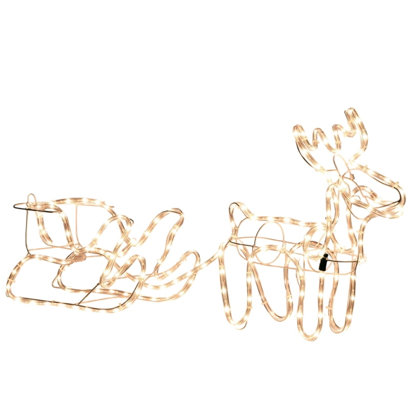 Alvantor Christmas Reindeer & Santa Sleigh with LED Lights, Steel Frame Yard Decoration 17.75"x9.5"x17.75" White