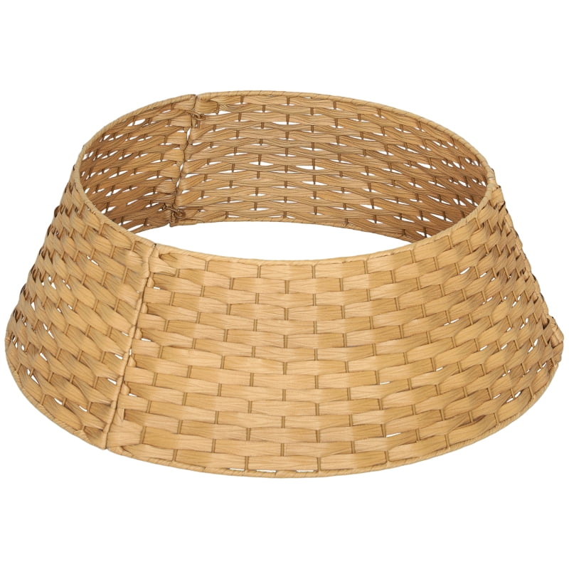 Alvantor Christmas Tree Collar, Rustic Woven Tree Skirt Alternative with Plastic & Metal Frame 26.8"x26.8"x8.7" Natural