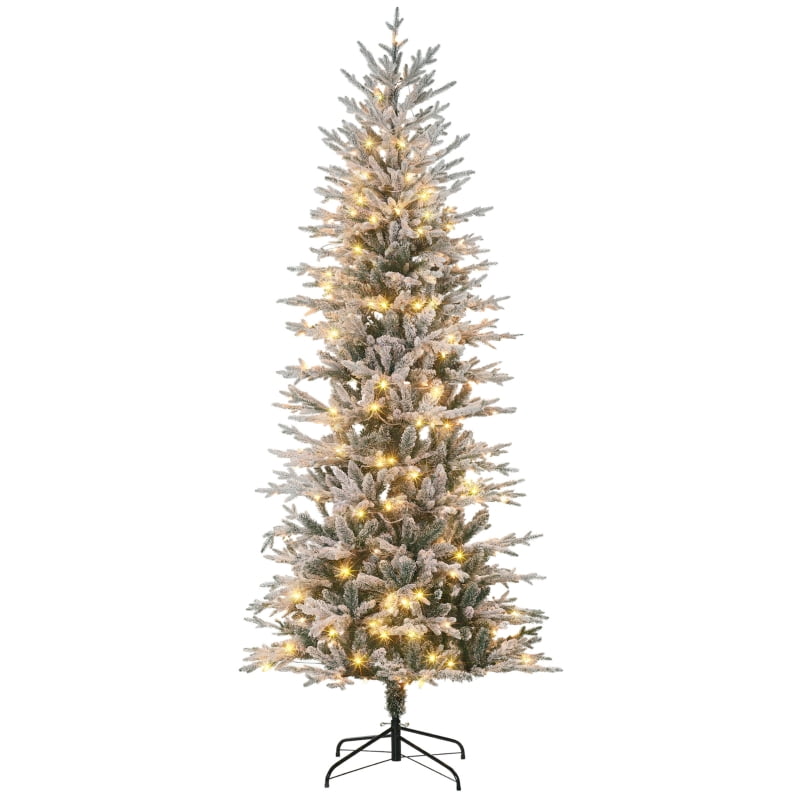 Alvantor Christmas Tree Pre-Lit Flocked with 350 Warm Lights & Auto-Open 42.5"x42.5"x90" 7.5ft Green