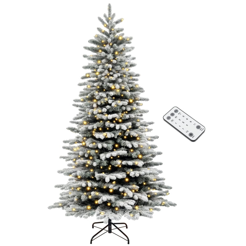 Alvantor Christmas Tree Pre-Lit Flocked with 500 LED Lights 51.2"x51.2"x90" 7.5ft Green