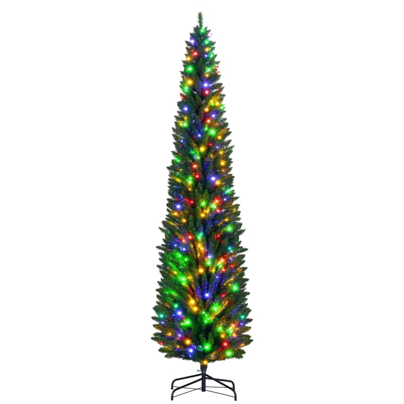 Alvantor Christmas Tree Pre-Lit Pencil with Colorful LED Lights & Steel Stand 22"x22"x96" 8ft Green