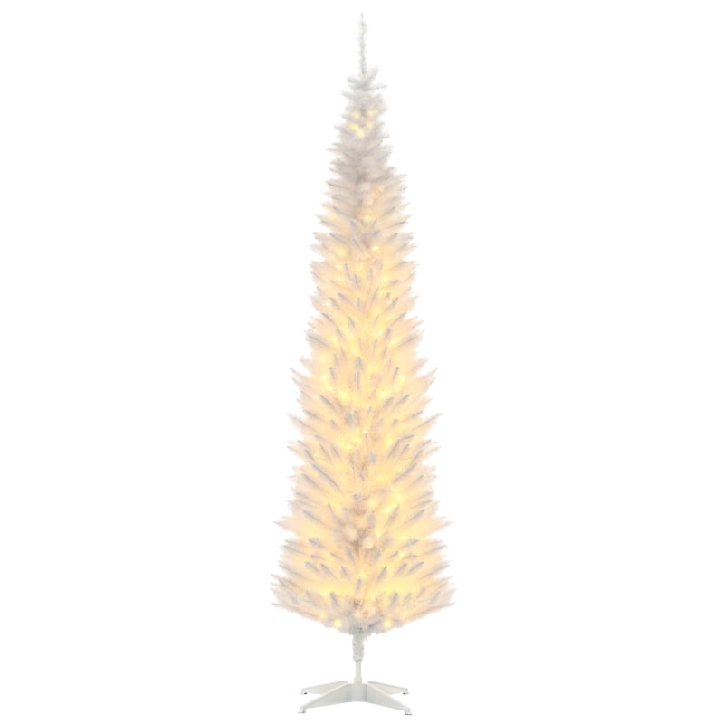 Alvantor Christmas Tree Pre-Lit Pencil with Warm White LED Lights 21.75"x21.75"x84" 7ft White