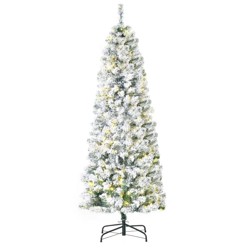 Alvantor Christmas Tree Pre-Lit Snow-Flocked Slim Douglas Fir 26.75"x26.75"x72" 6ft White
