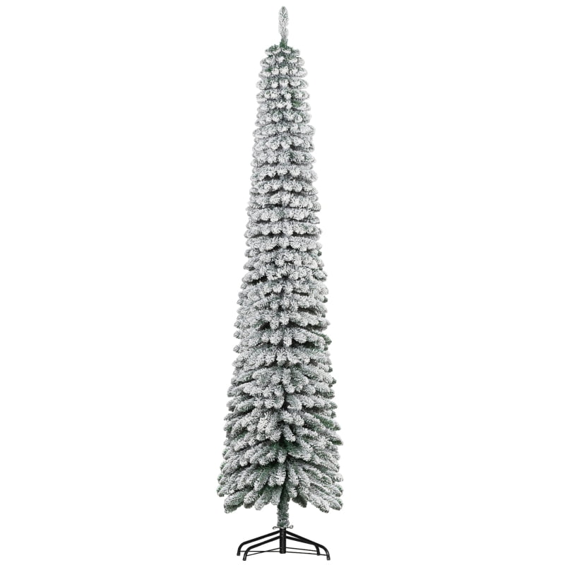Alvantor Christmas Tree Unlit Flocked Pencil with 603 Tips & Snow Effect 22.8"x22.8"x96" 8ft Green