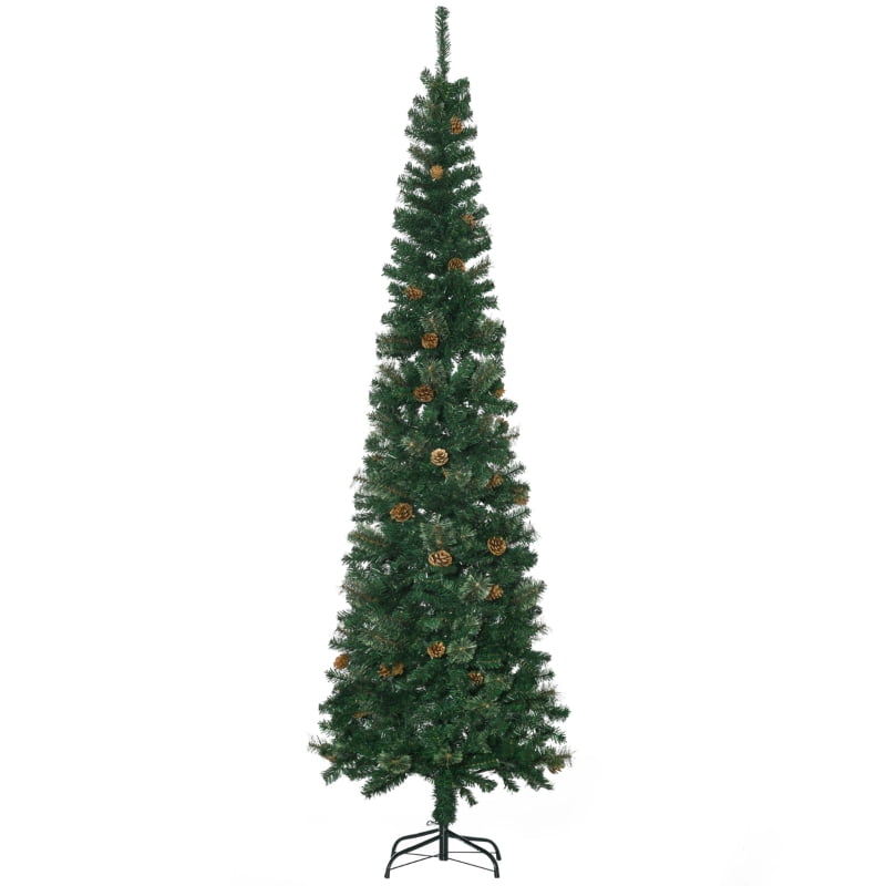 Alvantor Christmas Tree Unlit Pencil with Pine Cones & Metal Stand 31.5"x31.5"x90" 7.5ft Green