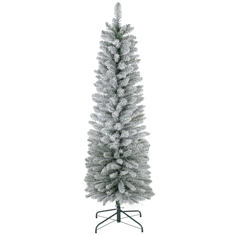 Alvantor Christmas Tree Unlit Snowy Pencil with 329 Tips & Metal Stand 20.5"x20.5"x70.9" 6ft White