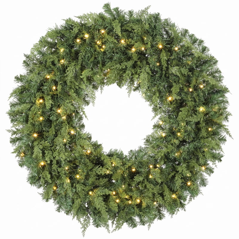 Alvantor Christmas Wreath Pre-Lit Crestwood Spruce with 100 LEDs & 8 Modes 36"x36"x6" Green