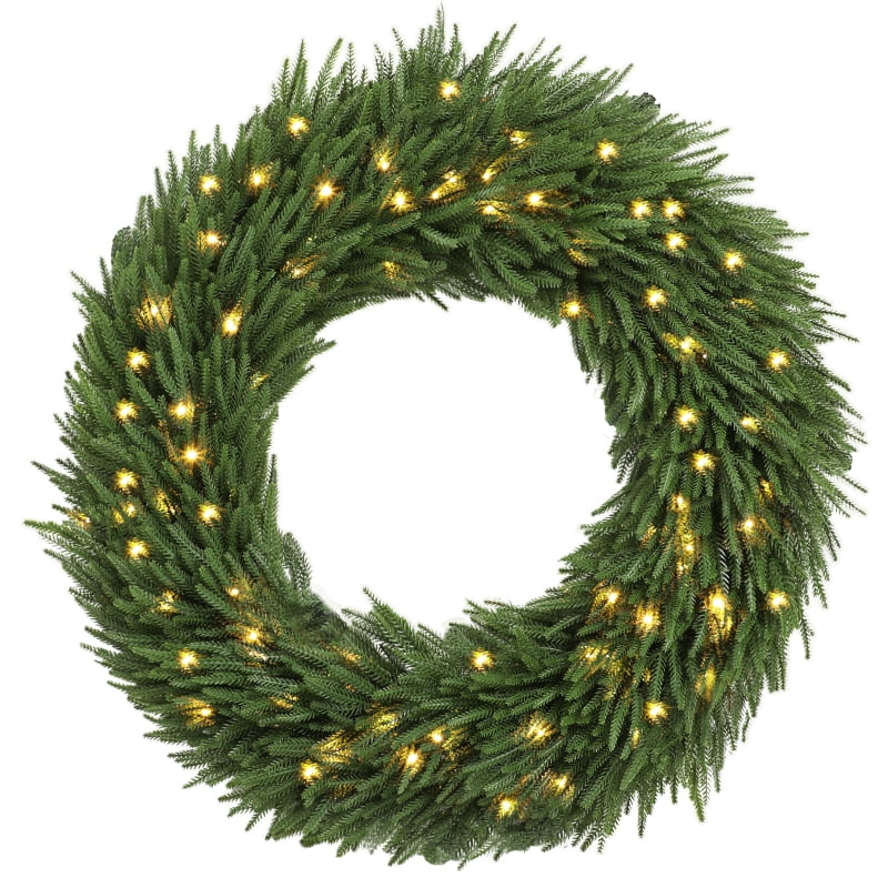 Alvantor Christmas Wreath Pre-Lit Norfolk Pine with 100 LED Lights 48"x48"x7.9" Green