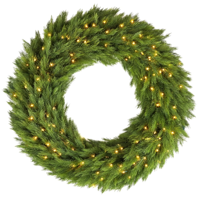 Alvantor Christmas Wreath Pre-Lit Norwegian Spruce with 150 LED Lights for Door 48"x48"x7" Green