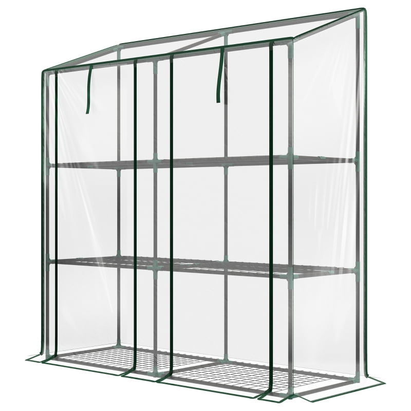 Alvantor Clear 57' L x 18' W x 59' H 3-Tier Mini Greenhouse with Roll-Up Doors