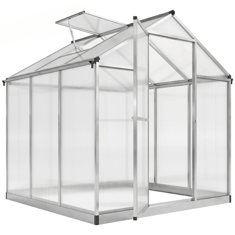 Alvantor Clear 8' L x6' W x6.4' H Walk-in Polycarbonate Greenhouse with Roof Vent & Rain Gutter