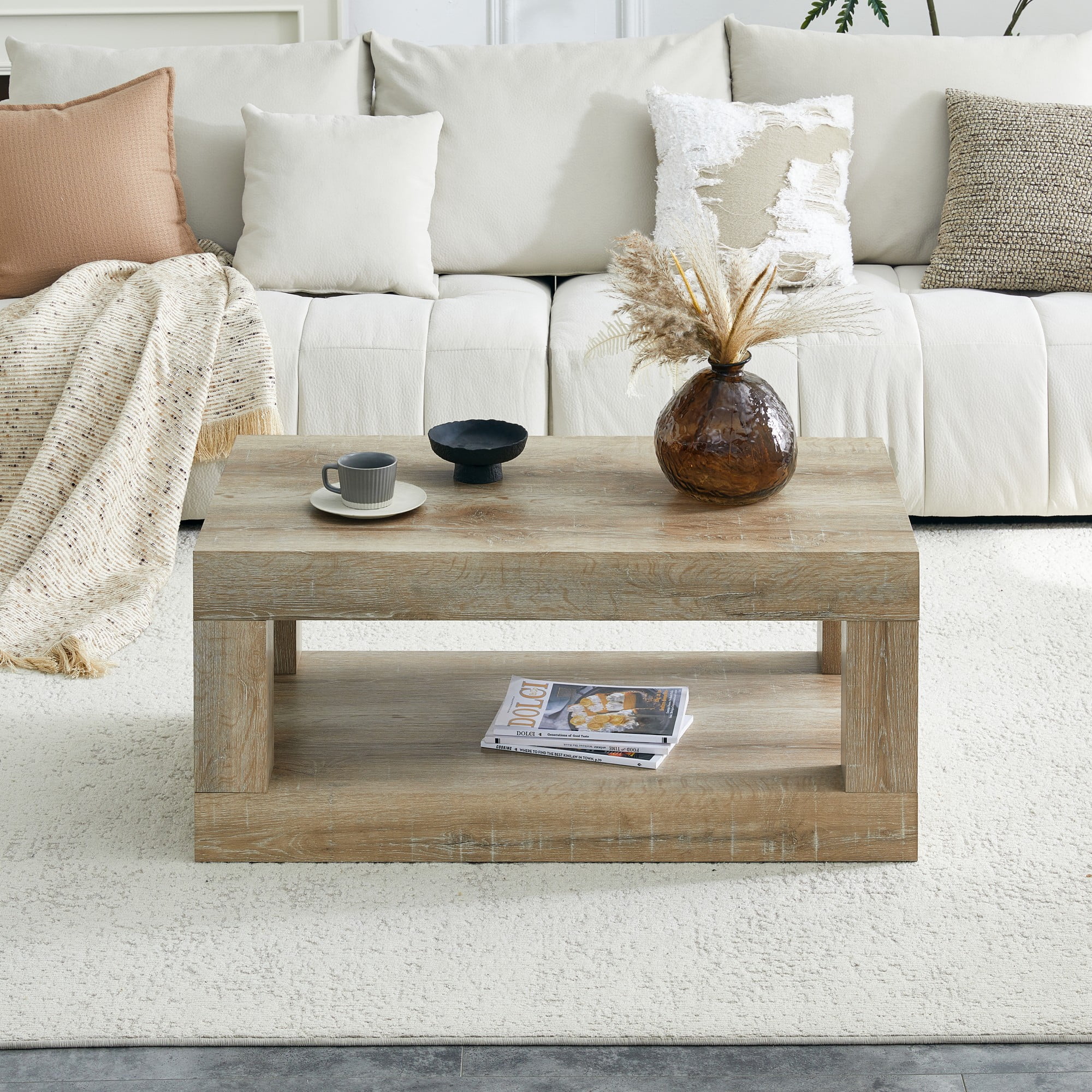 Alvantor 2-Tier Gray Modern Coffee Table with Open Shelf for Living Room, 40"x21"x18"