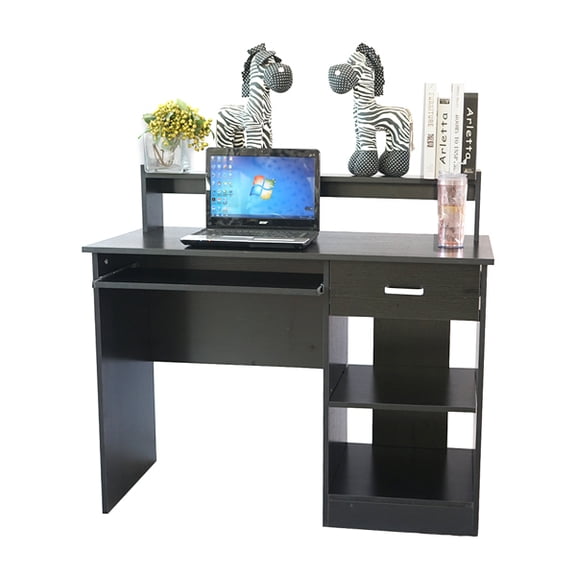 Alvantor 43-Inch Black Computer Desk with Drawer and Storage Shelves