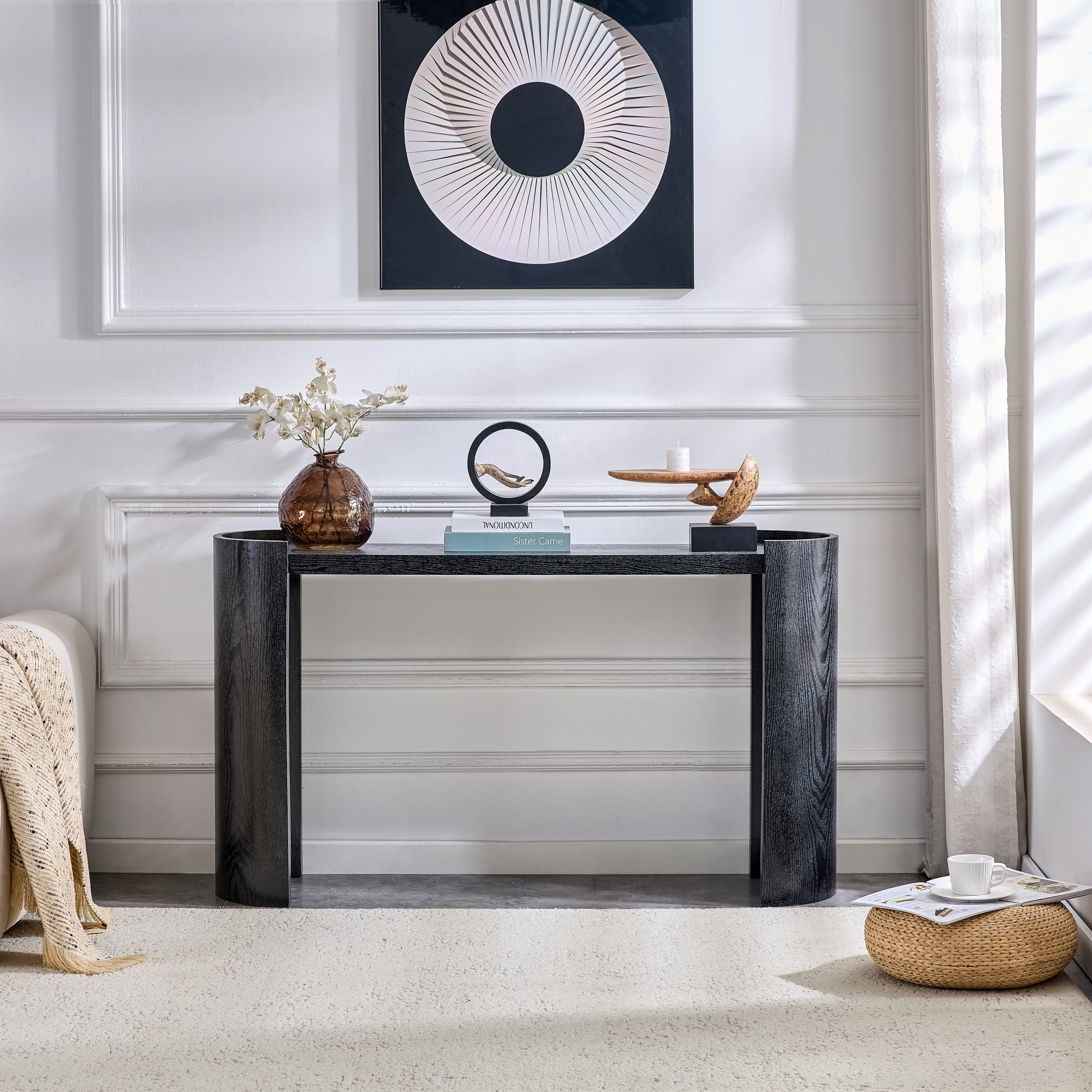 Alvantor Console Table for Narrow Entryway Foyer Sofa Side, Curved, Black, 53" x 13.8"