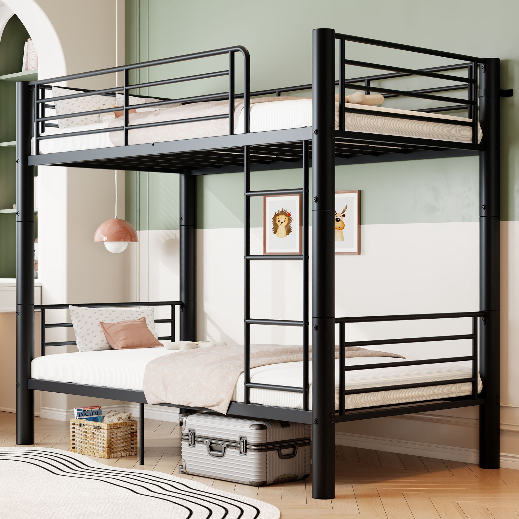 Alvantor Convertible Twin over Twin Metal Bunk Bed with 2" Steel Tube Frame, Black