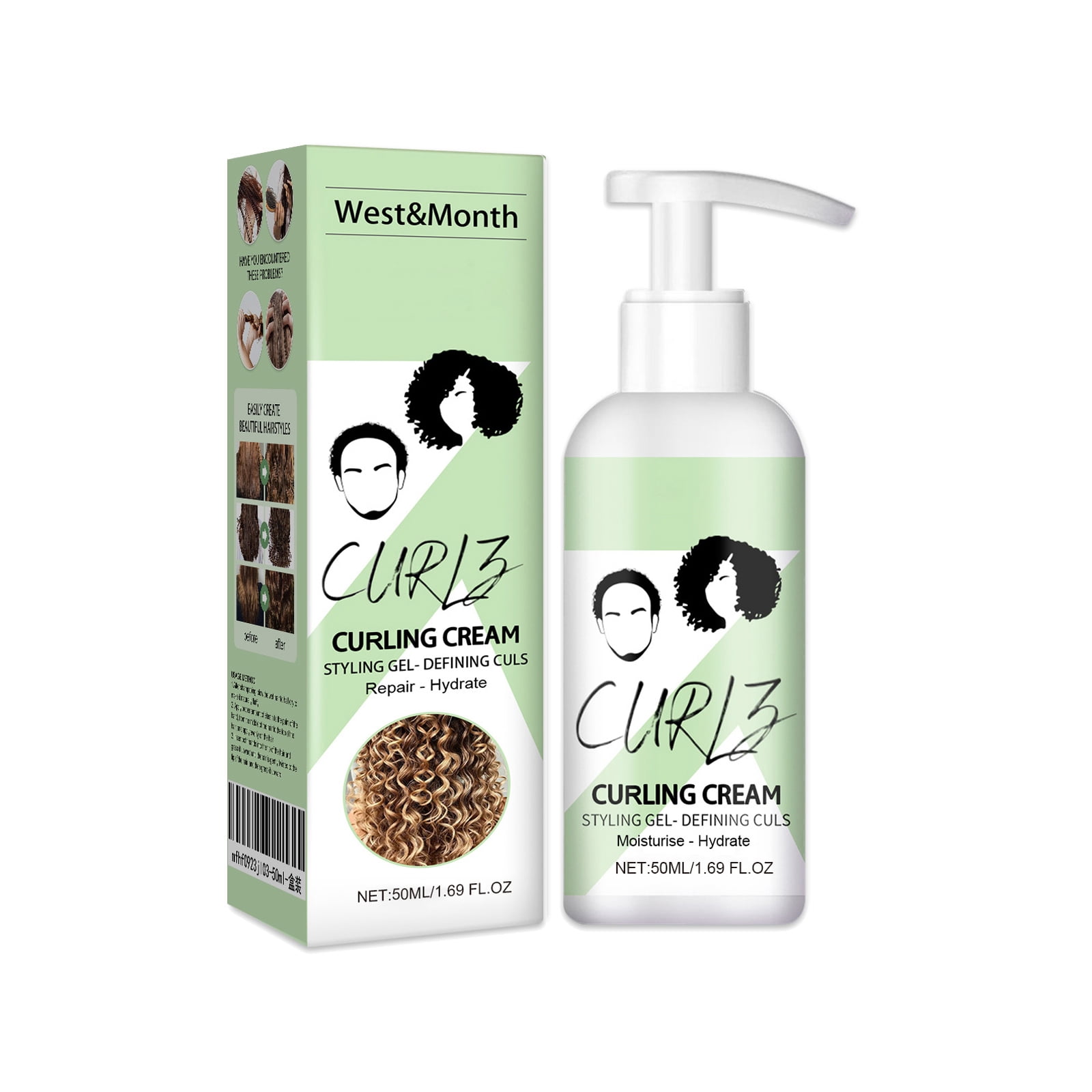 Alvantor Curl Cream Elastin Moisturizing Keratin Treatment for Curly Hair Frizz Smoothing 1.69 fl oz