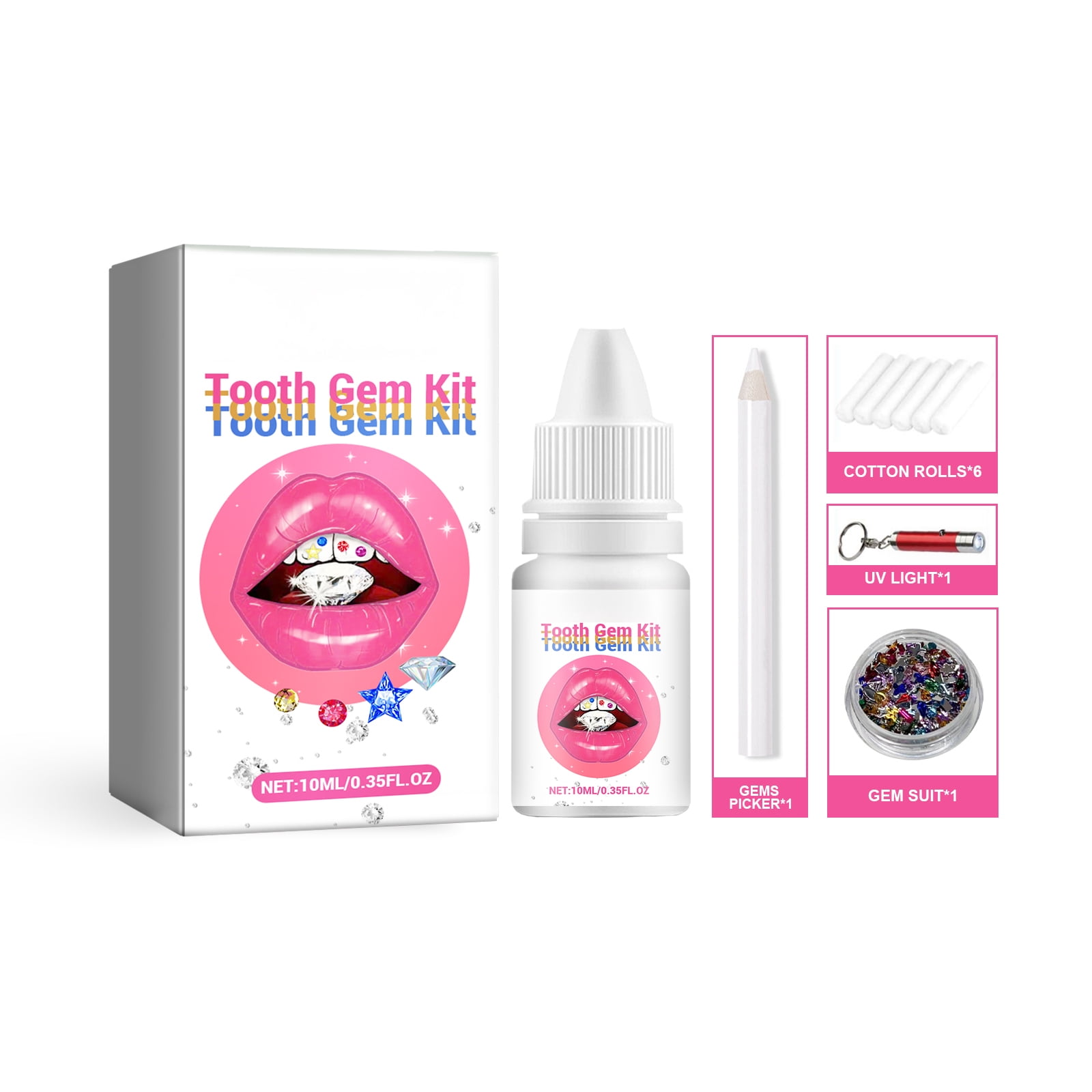 Alvantor DIY Tooth Gem Kit with UV Glue & Lamp, Dental Jewelry Set for Sparkling Smile, Hip Hop Style, 0.35fl.oz