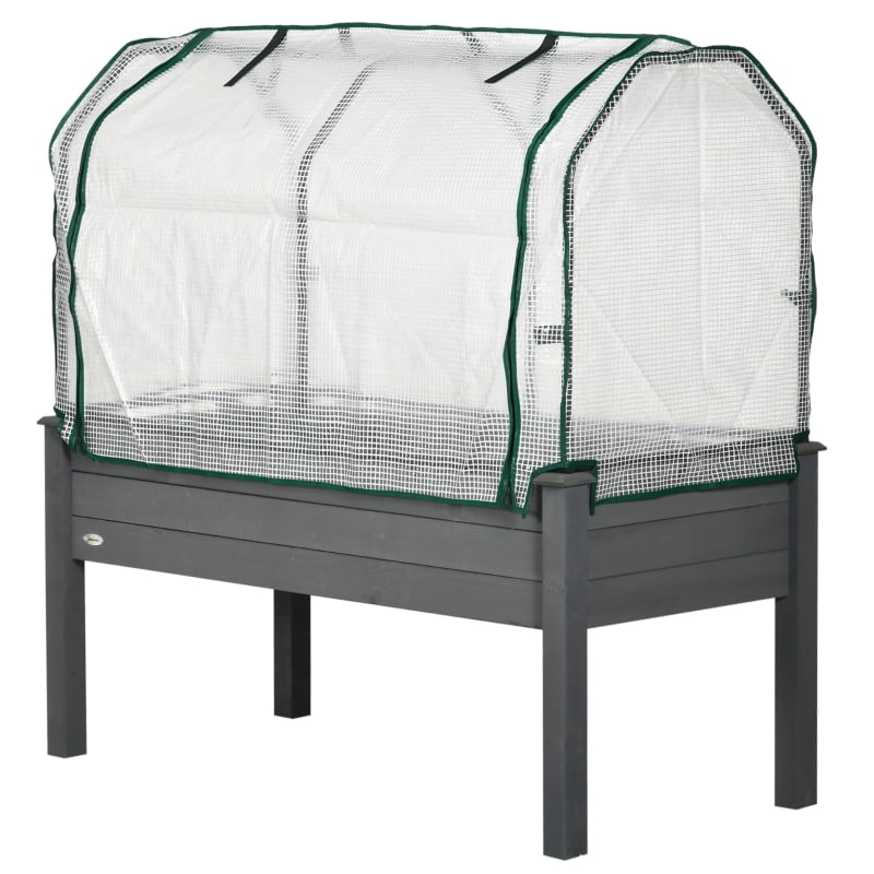 Alvantor Dark Grey 48' L x22' W x46' H Wooden Raised Planter Box with Greenhouse PE Cover