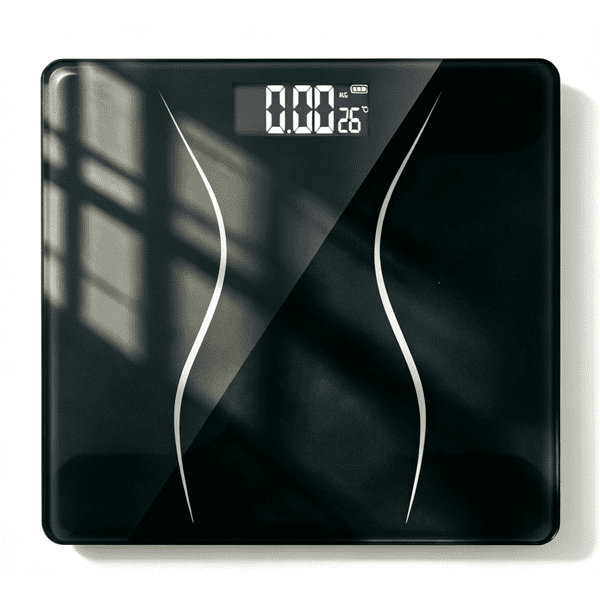 Alvantor Digital Bathroom Scale, 397 lb Capacity, 0.1 kg Increments, Backlit LCD, 6 mm Tempered Glass, Black