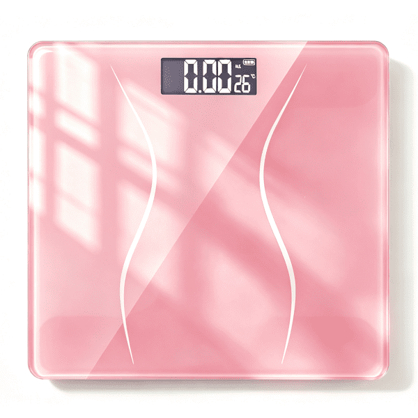 Alvantor Digital Bathroom Scale, 397 lb Capacity, 0.1 kg Increments, Backlit LCD, 6 mm Tempered Glass, Pink