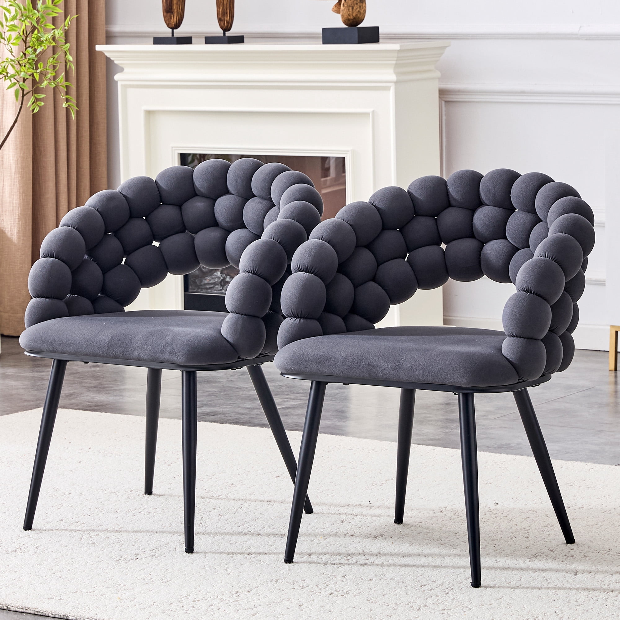 Alvantor Dining Chairs Set of 2, Modern Velvet Bubble Chairs with Armrests & Metal Legs, Upholstered Accent Chairs for Dining Room & Kitchen Gray