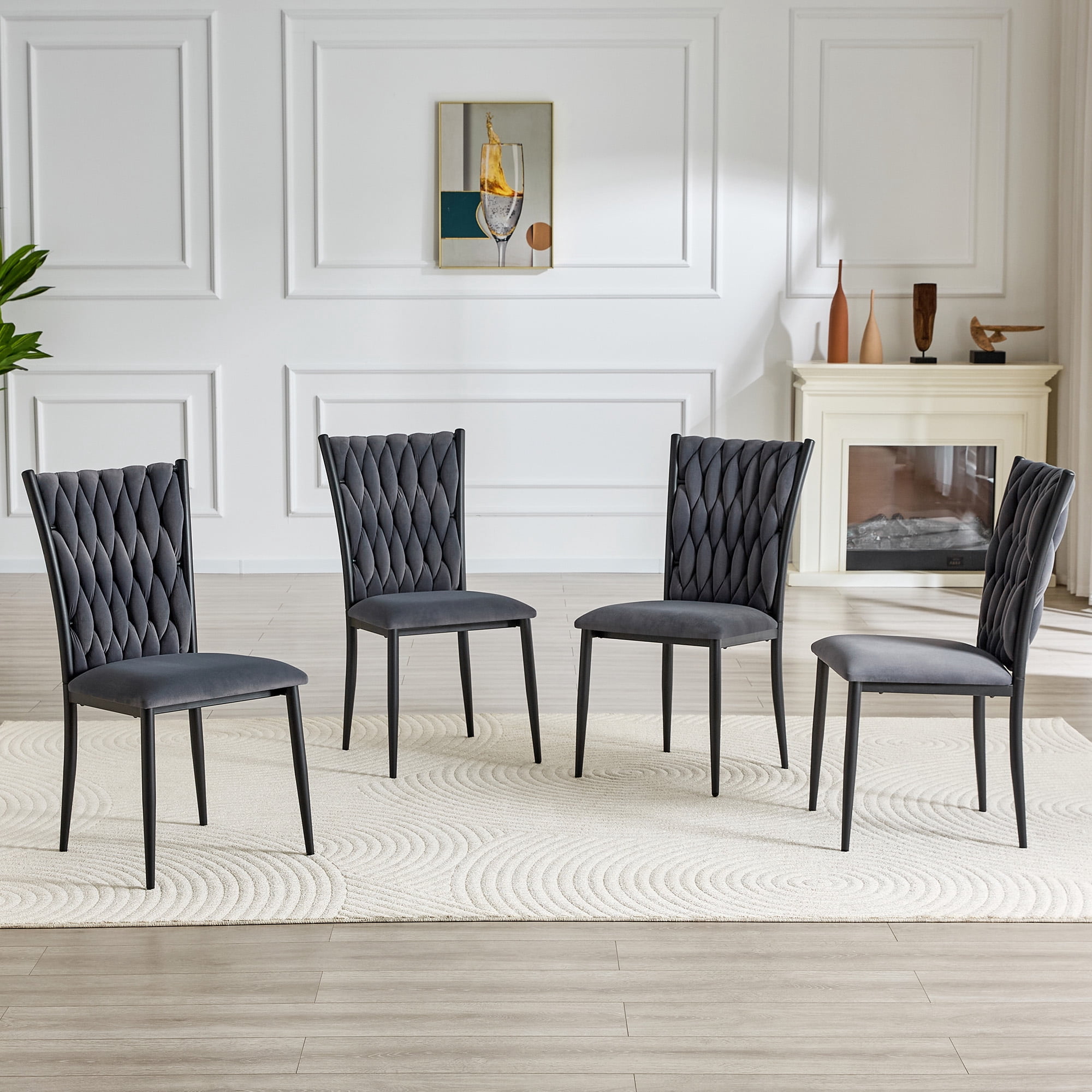 Alvantor Dining Chairs Set of 4, Modern Velvet Chairs with Tufted High Back, Upholstered Accent Chairs for Dining Room & Kitchen Gray